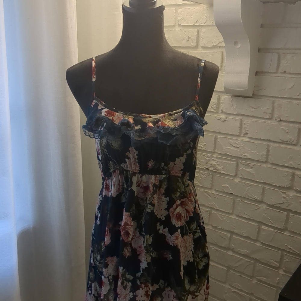 **3/$10** FANG Floral Ruffle Top - Blue and Pink
